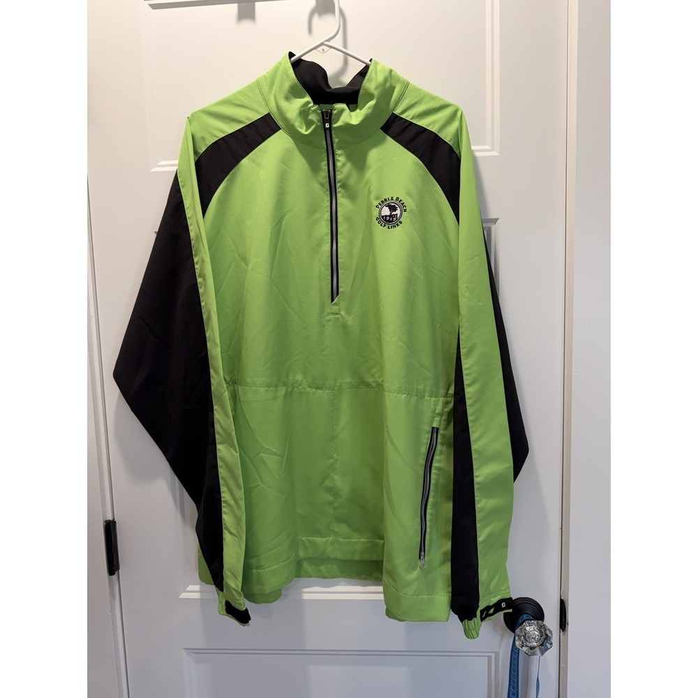 FootJoy Pebble Beach Golf Links 1/4 Zip Pullover XL Lime Green Black Performance